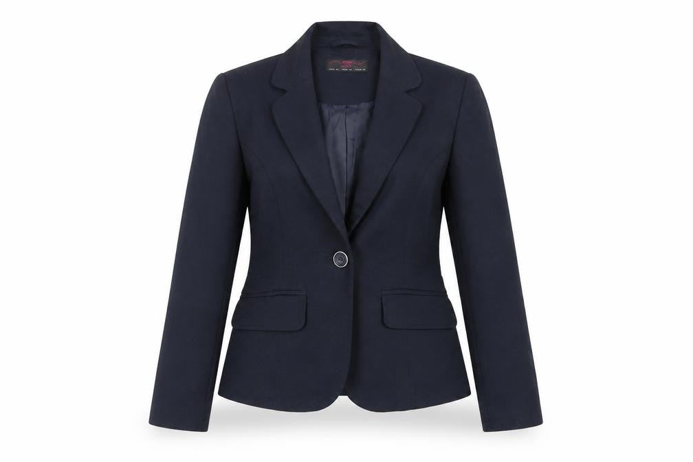 Front view of New Look women’s blue jacket blazer, size UK 6, button
