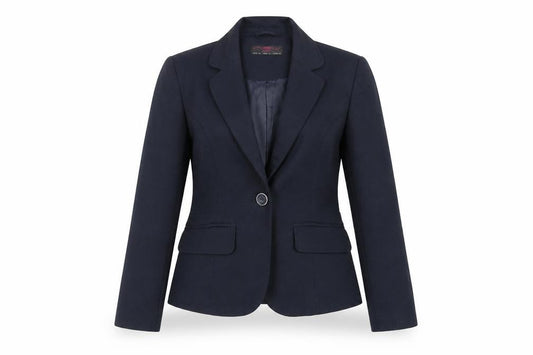 Front view of New Look women’s blue jacket blazer, size UK 6, button