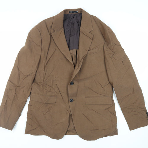 Zara Mens Brown Jacket Blazer Size 42 Button