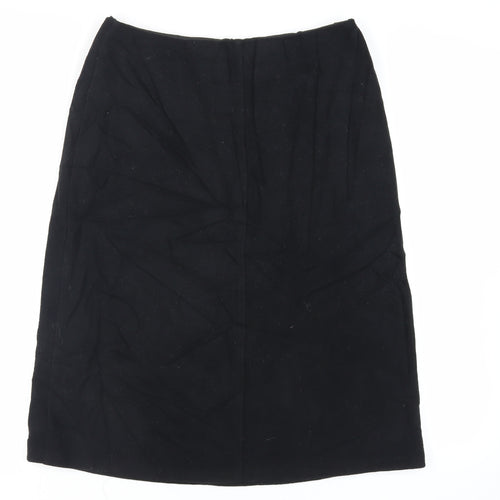 St Michael Womens Black Wool A-Line Skirt Size 16 Zip - Vintage