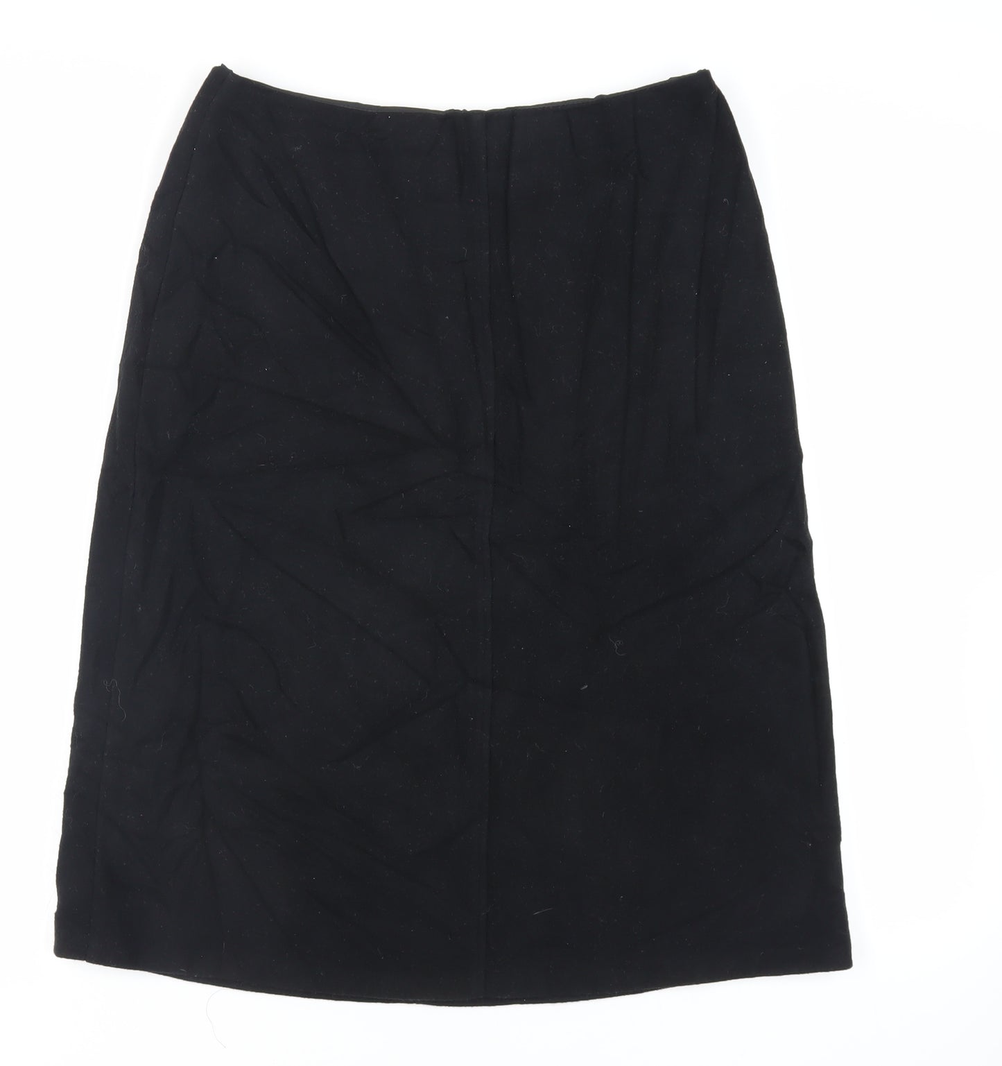 St Michael Womens Black Wool A-Line Skirt Size 16 Zip - Vintage