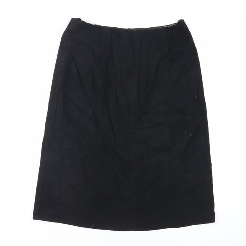 St Michael Womens Black Wool A-Line Skirt Size 16 Zip - Vintage