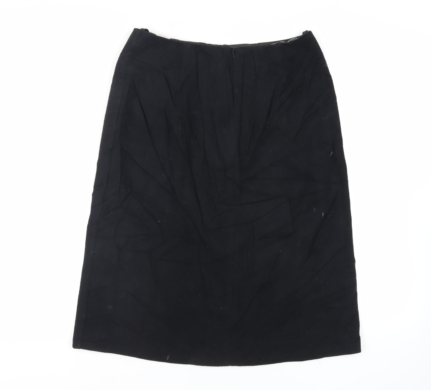 St Michael Womens Black Wool A-Line Skirt Size 16 Zip - Vintage