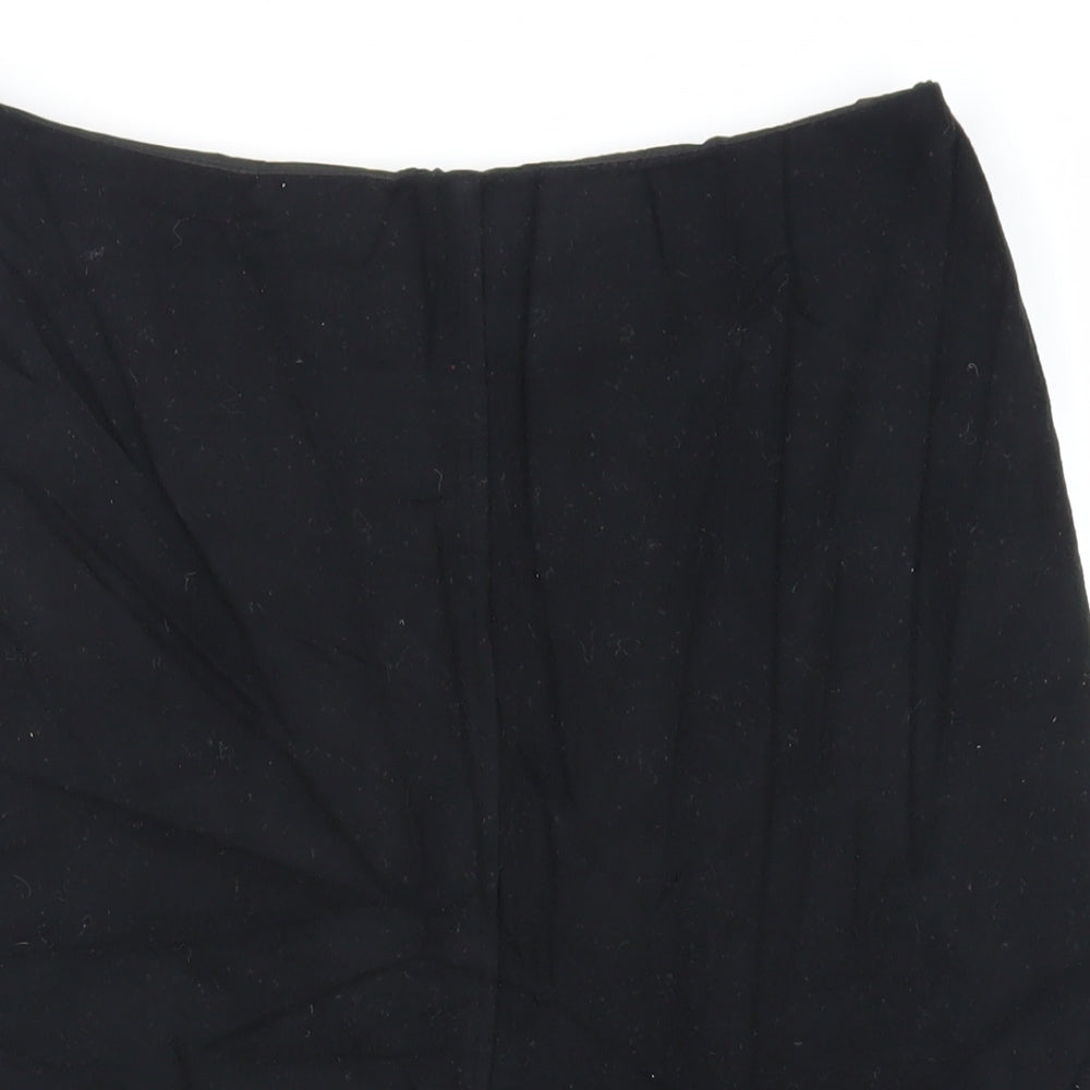 St Michael Womens Black Wool A-Line Skirt Size 16 Zip - Vintage