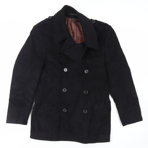 Remus Uomo Mens Black Pea Coat Coat Size M Button