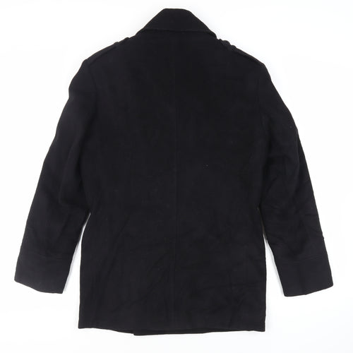Remus Uomo Mens Black Pea Coat Coat Size M Button