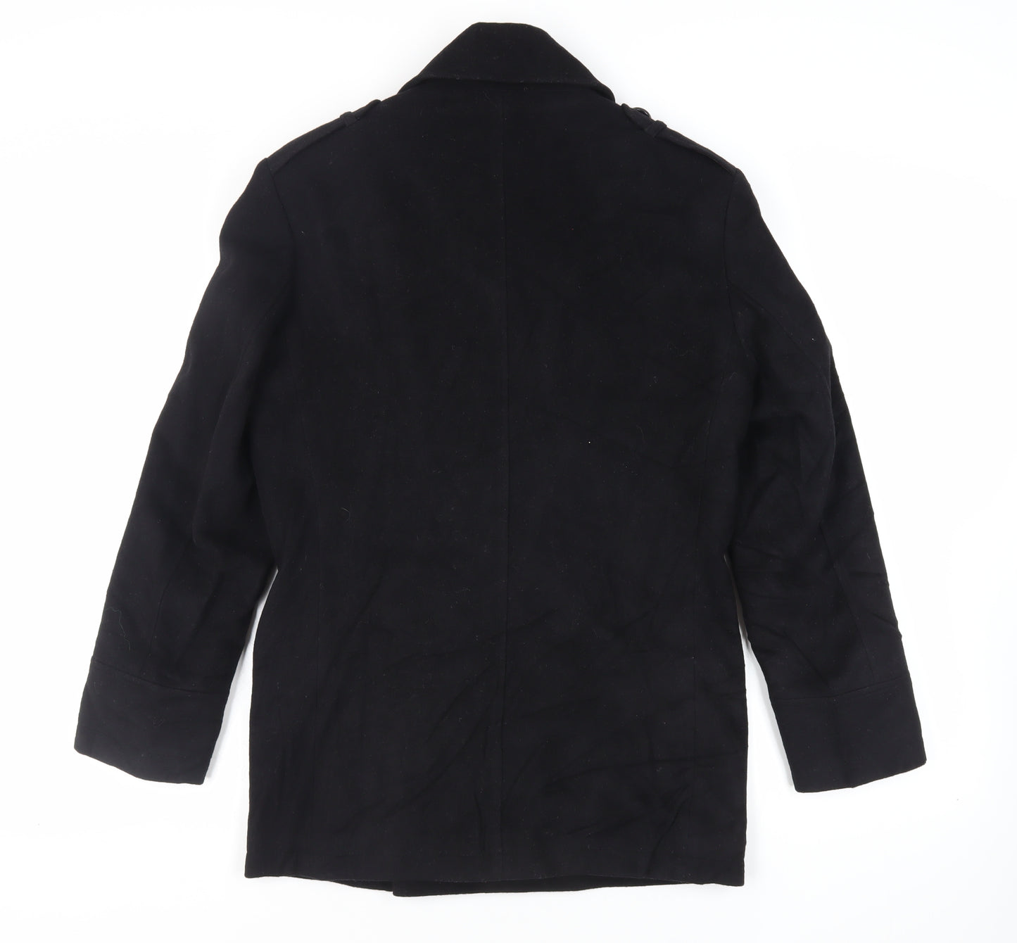Remus Uomo Mens Black Pea Coat Coat Size M Button