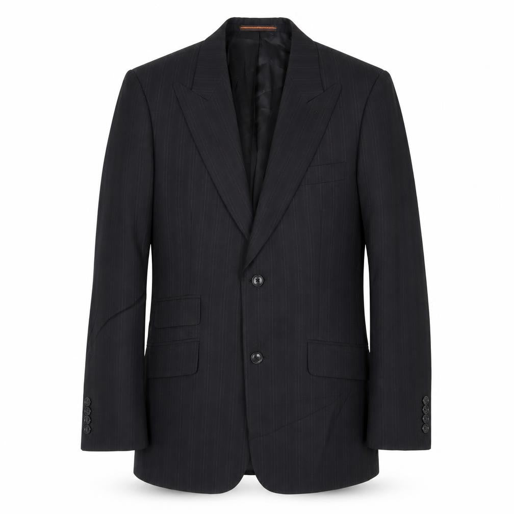 Front view of Topman men’s black striped polyester jacket suit jacket, size 36, regular