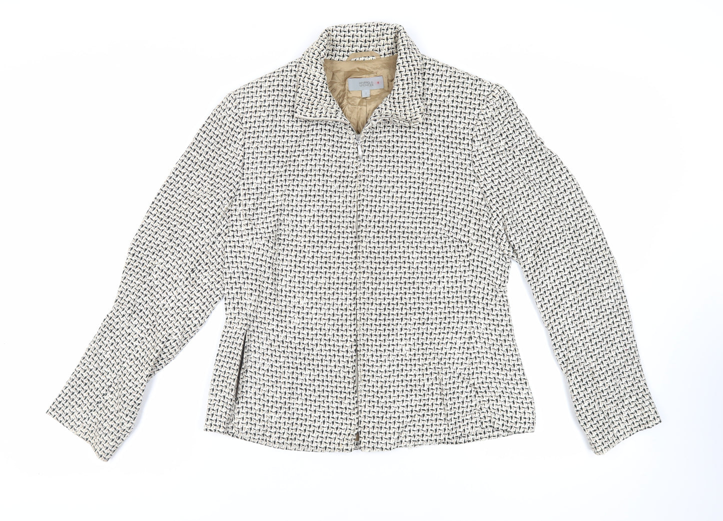 Marks and Spencer Womens Ivory Geometric Jacket Size 12 Zip