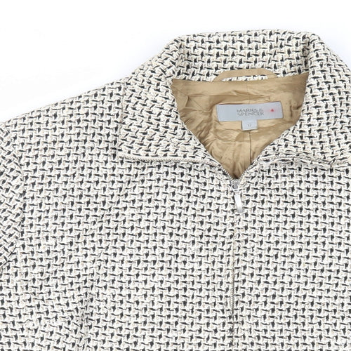 Marks and Spencer Womens Ivory Geometric Jacket Size 12 Zip
