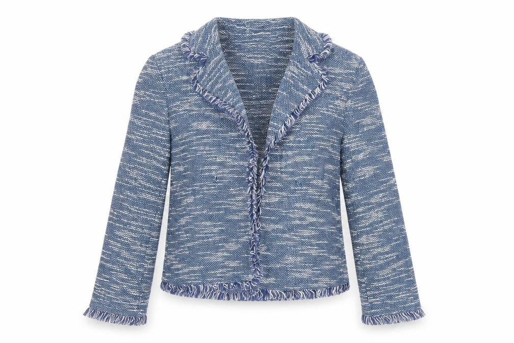 Front view of Topshop women’s blue jacket blazer, size UK 8, - open