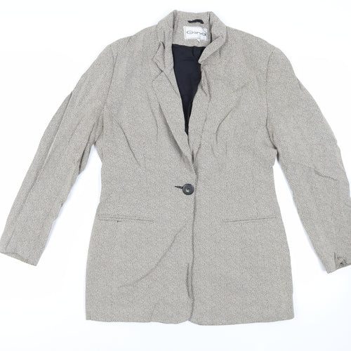 Gina Womens Beige Herringbone Jacket Blazer Size 12 Button