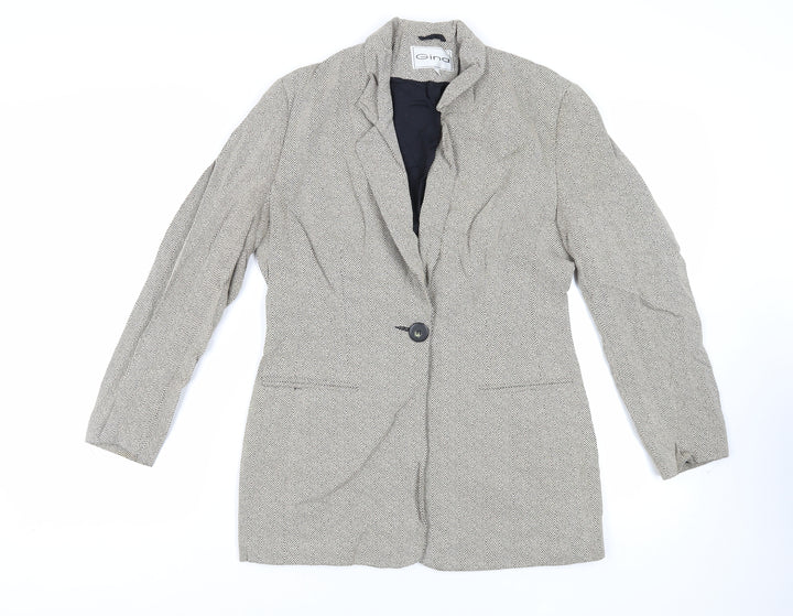 Gina Womens Beige Herringbone Jacket Blazer Size 12 Button
