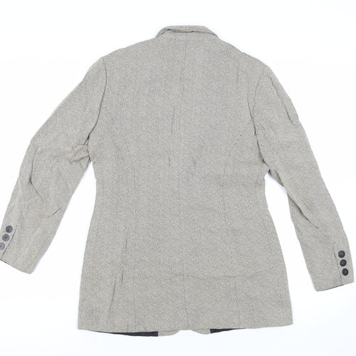 Gina Womens Beige Herringbone Jacket Blazer Size 12 Button