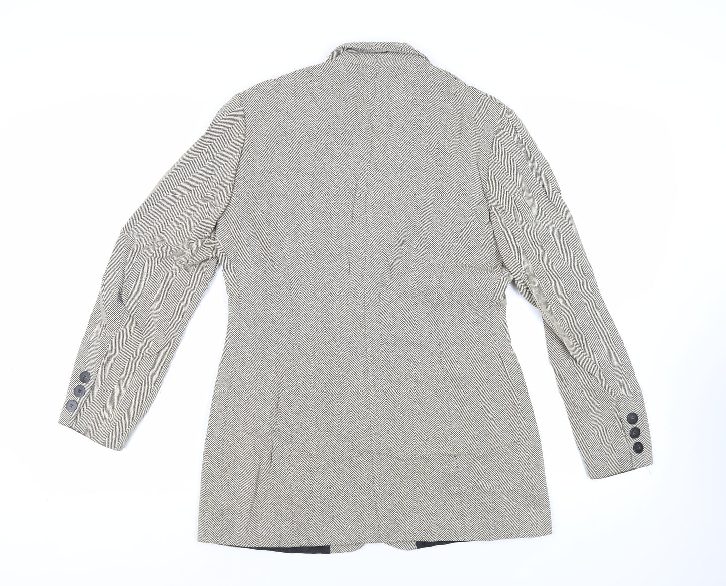 Gina Womens Beige Herringbone Jacket Blazer Size 12 Button