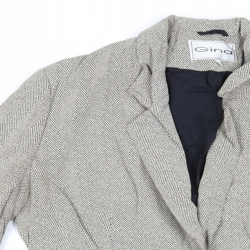 Gina Womens Beige Herringbone Jacket Blazer Size 12 Button