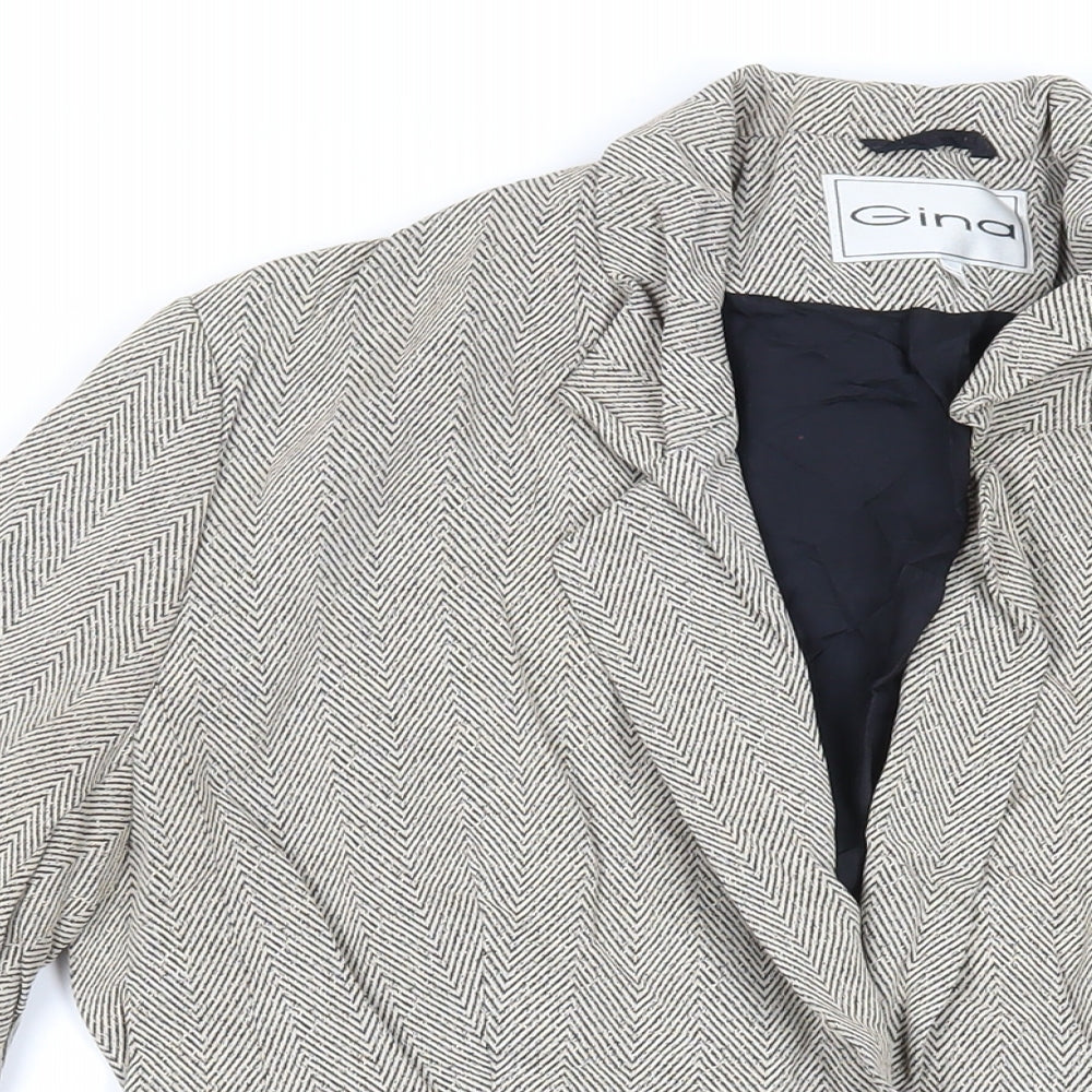 Gina Womens Beige Herringbone Jacket Blazer Size 12 Button
