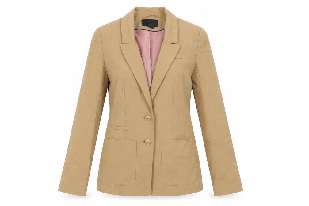 Front view of H&M women’s beige jacket blazer, size UK 6, button