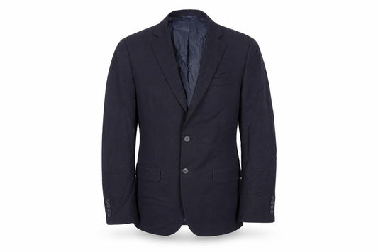 Front view of Marks & Spencer men’s blue polyester jacket suit jacket, size 38, regular