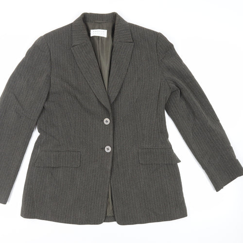 Precis Petite Womens Green Striped Jacket Blazer Size 14 Button