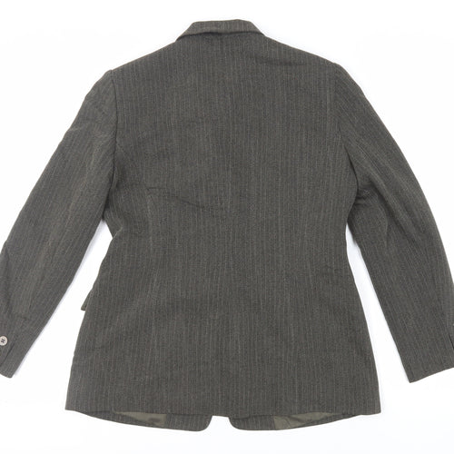 Precis Petite Womens Green Striped Jacket Blazer Size 14 Button