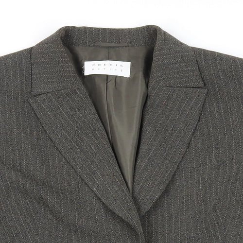 Precis Petite Womens Green Striped Jacket Blazer Size 14 Button