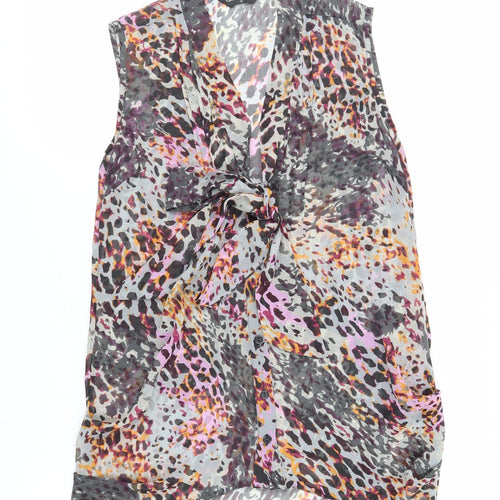 Miss Selfridge Womens Multicoloured Animal Print Polyester Basic Button-Up Size 10 V-Neck - Sheer