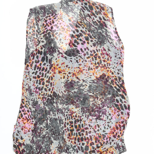Miss Selfridge Womens Multicoloured Animal Print Polyester Basic Button-Up Size 10 V-Neck - Sheer