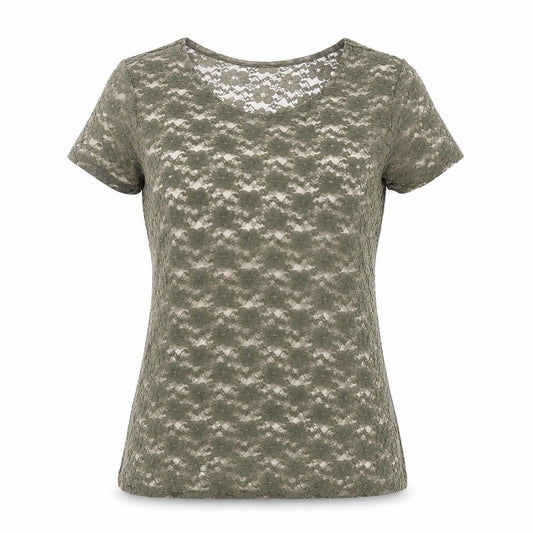 Front view of H&M women’s green polyester basic t-shirt, size M, round neck - sheer