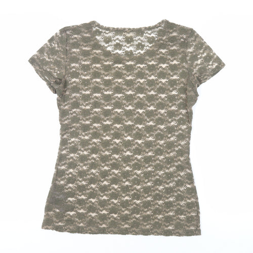 H&M Womens Green Polyester Basic T-Shirt Size M Round Neck - Sheer
