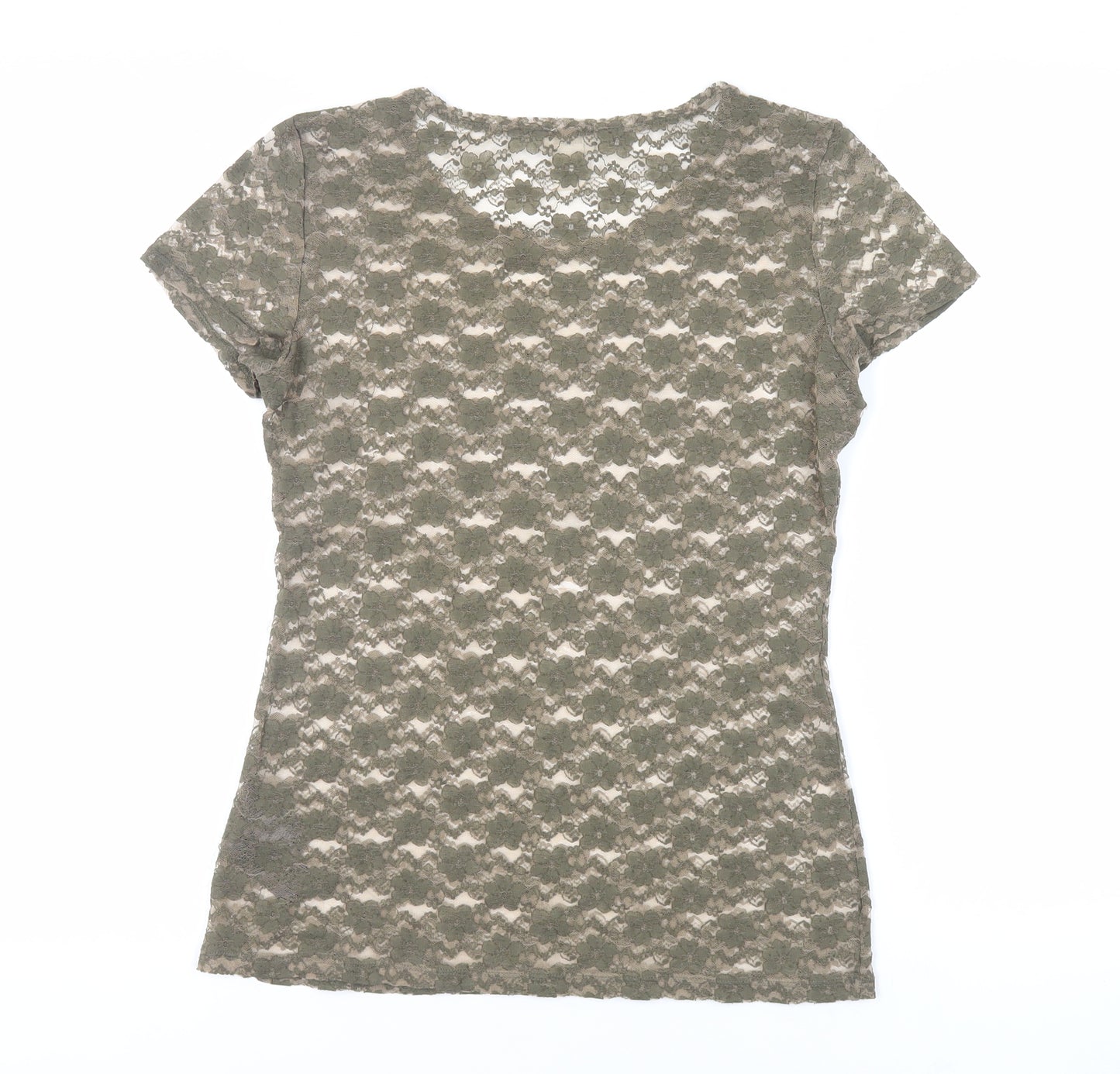 H&M Womens Green Polyester Basic T-Shirt Size M Round Neck - Sheer