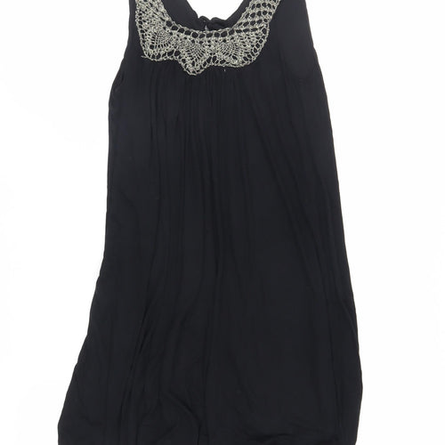 Miss Selfridge Womens Black Viscose Mini Size 8 Scoop Neck Tie - Bubble Hem