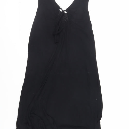 Miss Selfridge Womens Black Viscose Mini Size 8 Scoop Neck Tie - Bubble Hem