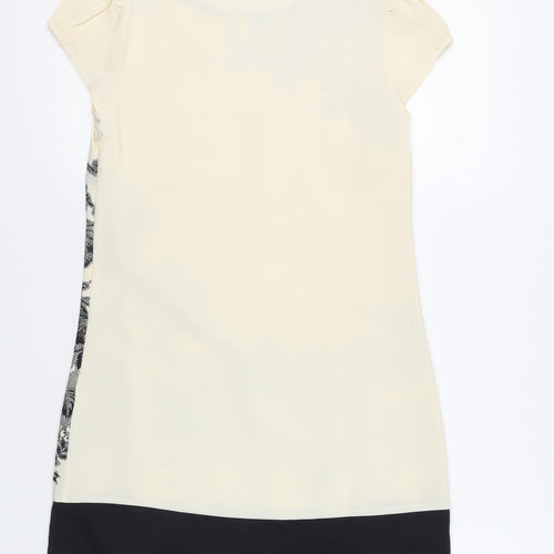Miss Selfridge Womens Ivory Floral Polyester Shift Size 6 Round Neck Zip