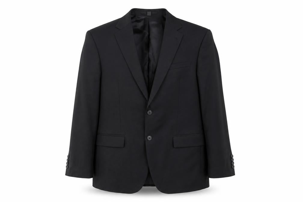 Front view of Marks & Spencer men’s black polyester jacket suit jacket, size 40, regular