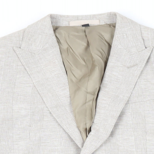 Marks and Spencer Mens Beige Plaid Linen Jacket Suit Jacket Size 40 Regular