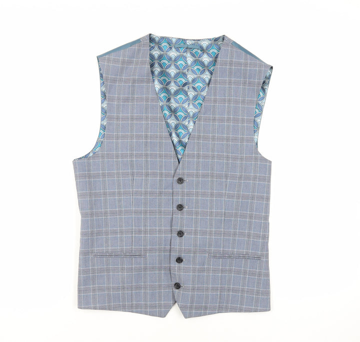 NEXT Mens Blue Plaid Polyester Jacket Suit Waistcoat Size 42 Regular
