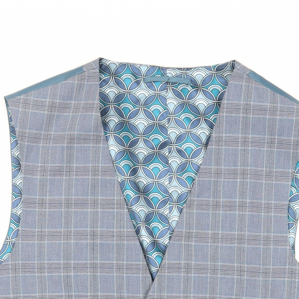 NEXT Mens Blue Plaid Polyester Jacket Suit Waistcoat Size 42 Regular