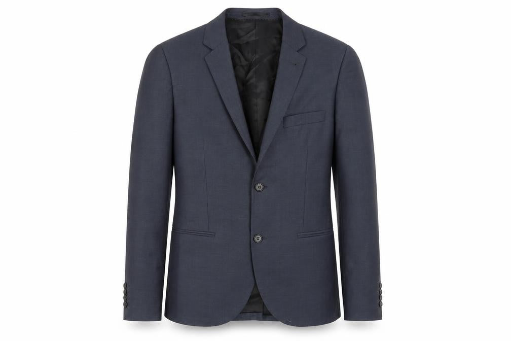 Front view of Topman men’s blue polyester jacket suit jacket, size 38, regular