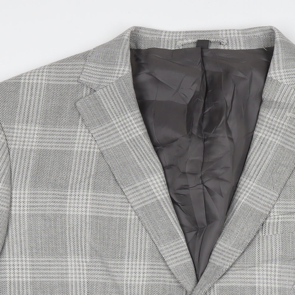 Marks and Spencer Mens Grey Check Polyester Jacket Suit Jacket Size 46 Regular