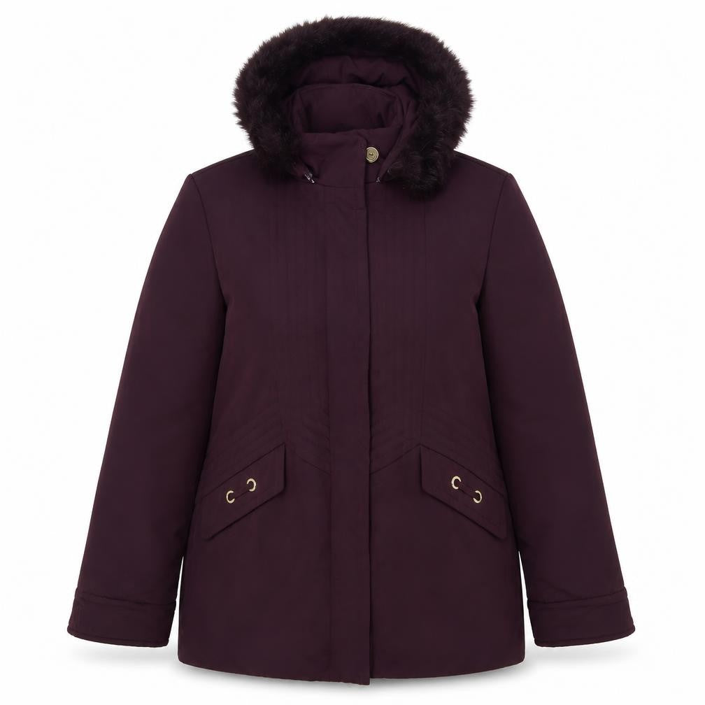 Front view of Damart women’s purple jacket, size UK 10, zip -, size UK 10-12