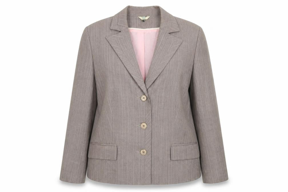 Front view of Klass women’s brown jacket blazer, size UK 16, button