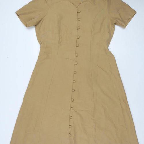Lauren Duvar Womens Brown Viscose Maxi Size 18 Round Neck Button