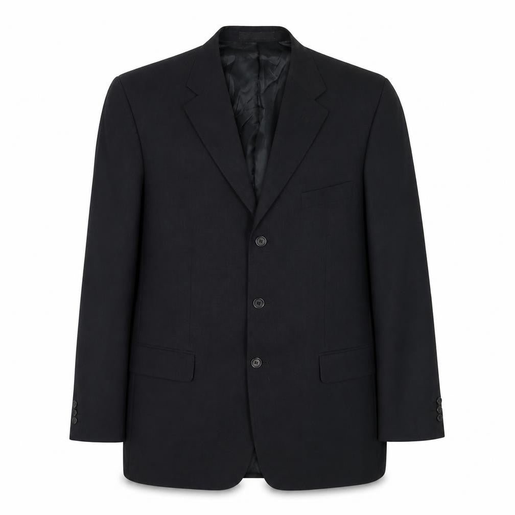 Front view of Greenwoods men’s black polyester jacket suit jacket, size 42, regular