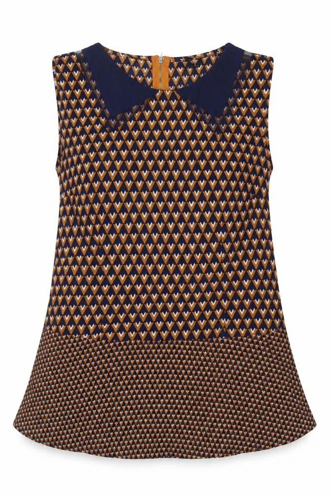 Front view of Max women’s brown geometric polyester basic blouse, size UK 10, round neck