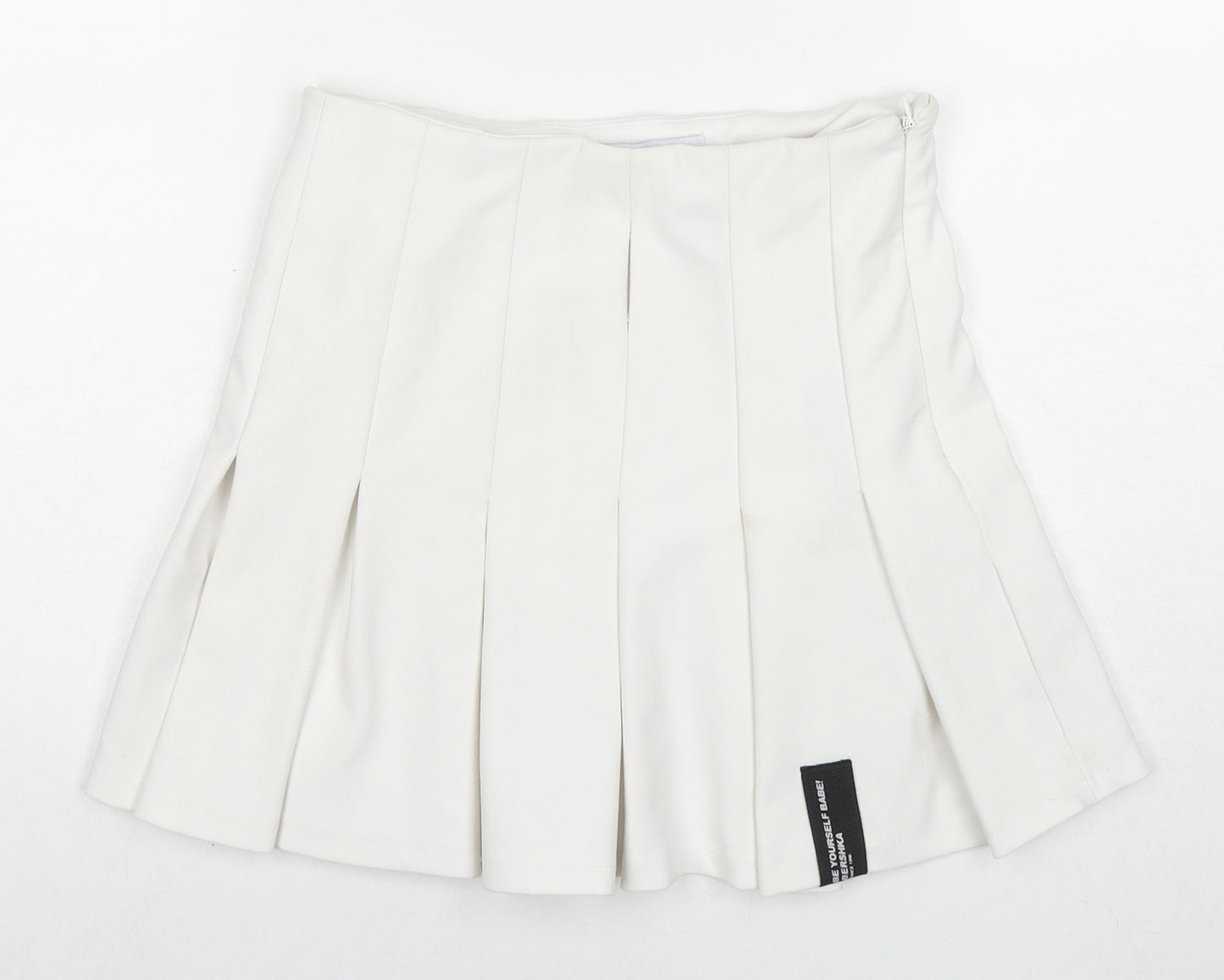 Bershka Womens White Polyester Pleated Skirt Size M Zip