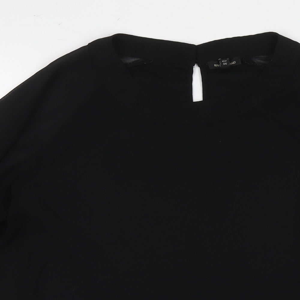 River Island Womens Black Polyester Basic Blouse Size 10 Round Neck