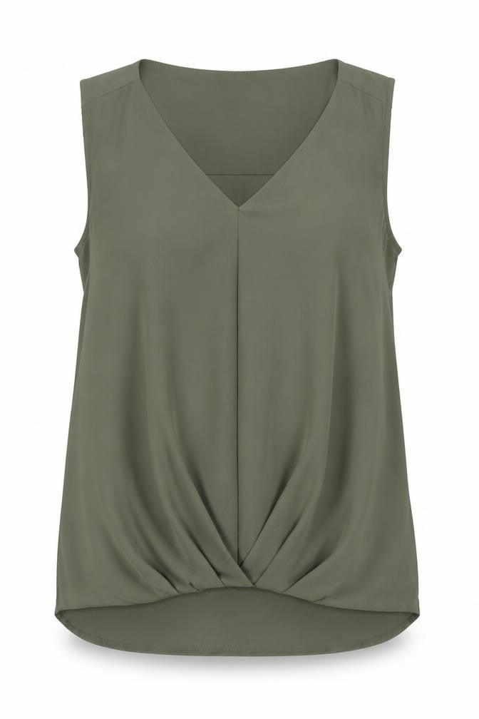 Front view of New Look women’s green polyester basic tank, size UK 10, round neck