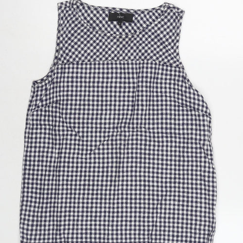 NEXT Womens Blue Check Linen Basic Tank Size 10 Round Neck