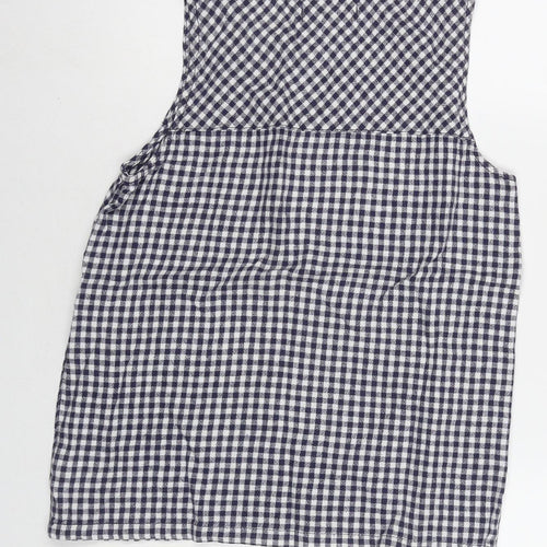 NEXT Womens Blue Check Linen Basic Tank Size 10 Round Neck